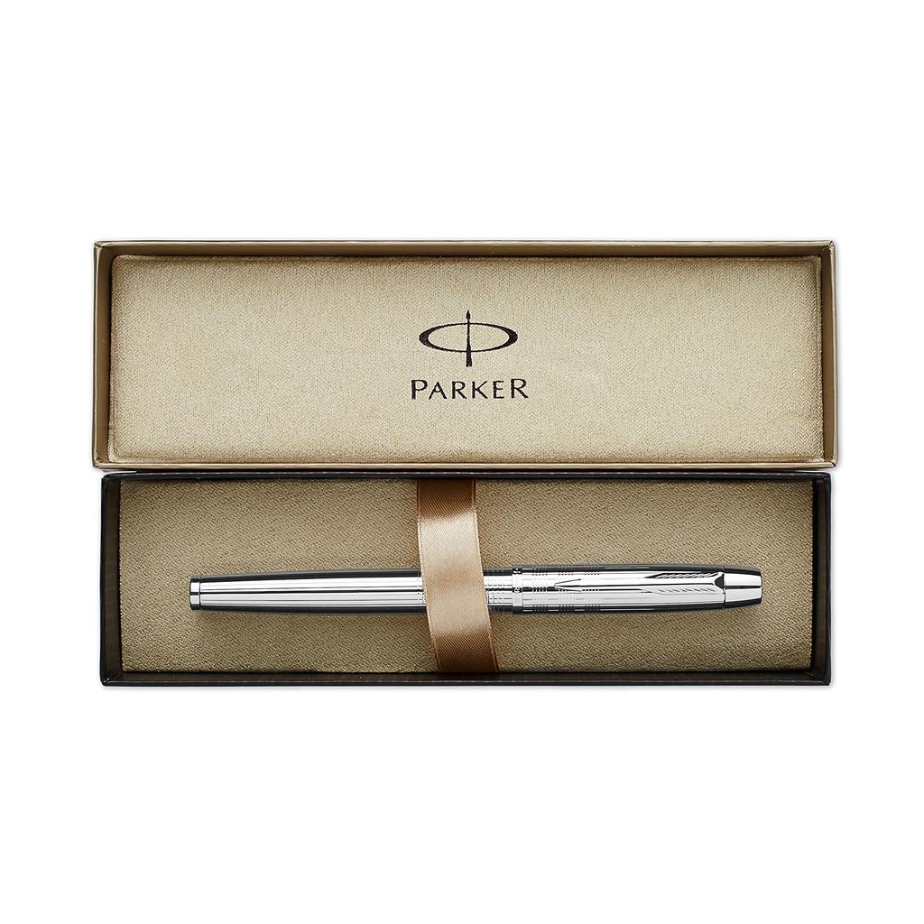 Parker IM Premium Cromo Brillante Cincel CT Pluma Fuente Punta Fina S11420182 Bolígrafo Importado, (F), (Producto genuino)