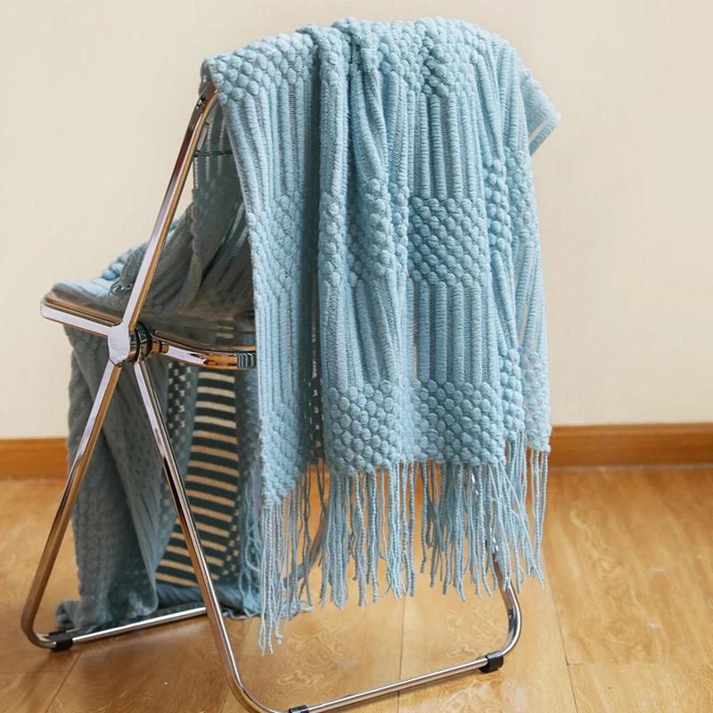Nordic Knitted Throw Blankets with Tassels Khaki Cream Grey Vintage Blankets Luxury Bed Sofa Couch Oversized Bedspread Cover