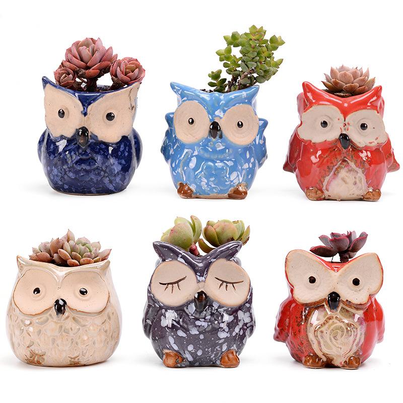 Ceramic Owl Shape Garden Flower Pot Desk Plant Pot Creative Design Succulent Planter Pot Home Garden Decoration outdoor