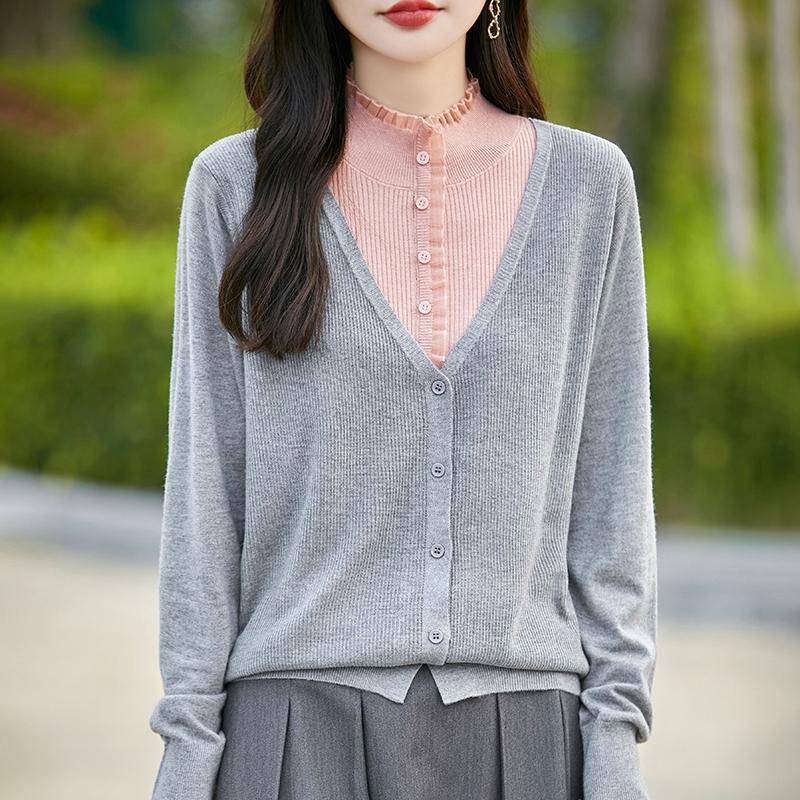 Dámský kašmírový svetr Qinghe kašmír 50% hedvábí 50% vlna podzimní a zimní kašmírový kardigan měkký a teplý