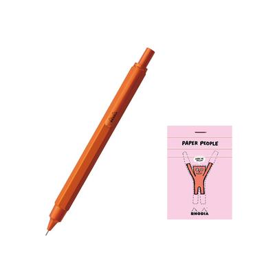 Rhodia Script Mechanical Hexagonal Aluminum Hairline RHODIA with Block Rhodia Pencil, 0.5mm, Barrel, Body, Finish, Orange, No. 11, (cf9298jjset)