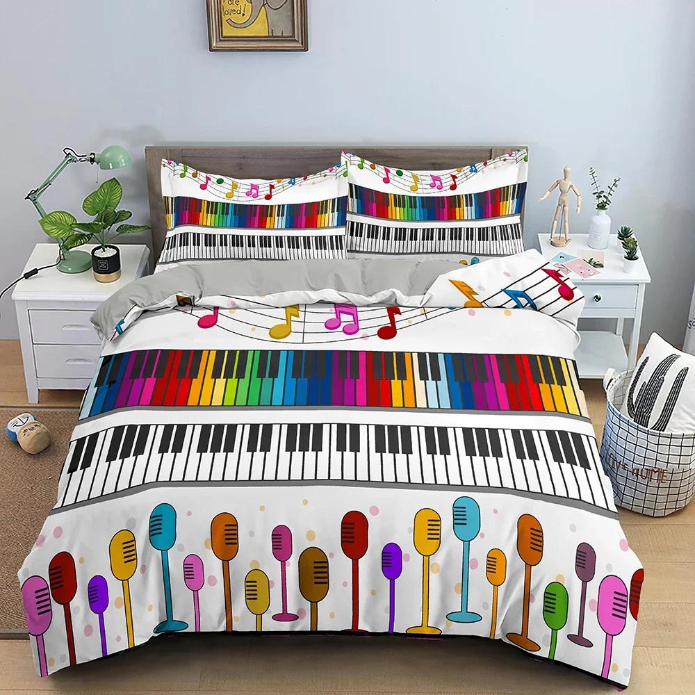 Music Pattern Piano Key Bedding Set Single Twin Double Queen King Cal King Size Bed Linen Set