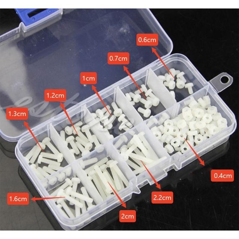 160Pcs Metric 8 Sizes Assortment Stand-off Nylon Screws Bolt & White
