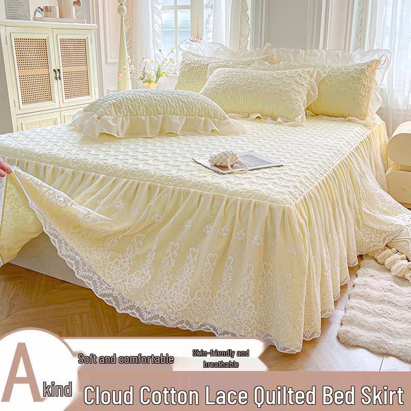 Elegant Princess Lace Bed Skirt Quilt - Thickened INS Style, Fairy Design with Double Lace Edging