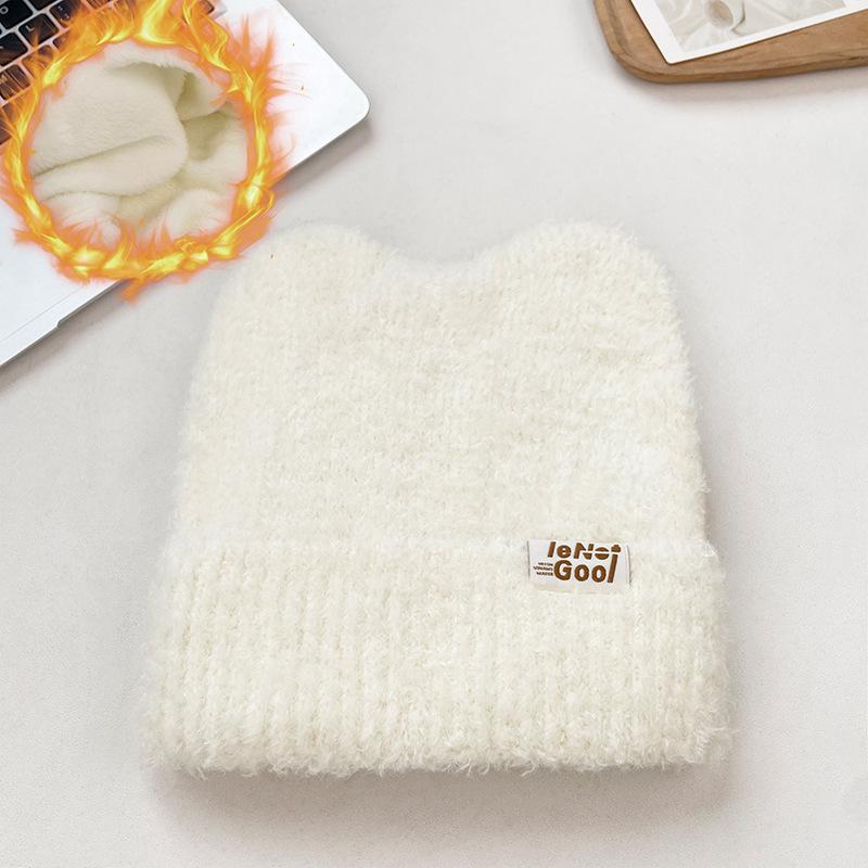 Front And Back Wearing Cat Ears Knitted Hat Children'S Season Fleece Thickened Cold-Proof Headgear Warm Ear Protective Wool Hat