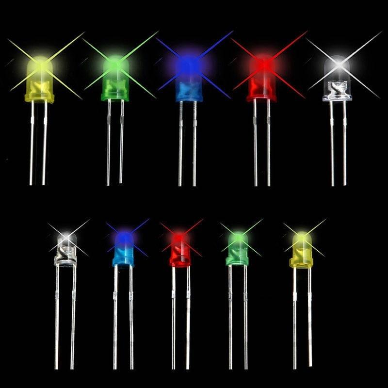 New 200Pcs  5mm LED Light White Yellow Red Blue Green Assortment Diodes Kit
