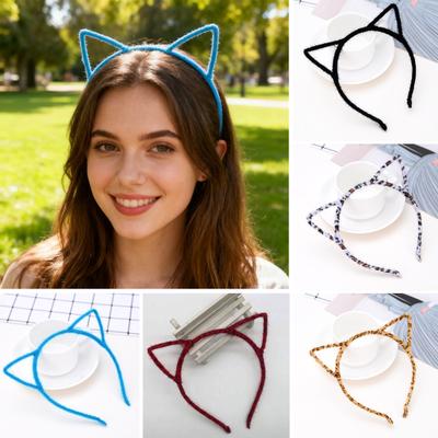 2Pcs Cat Ear Headbands Leopard Print Black Cat Kitty Animal Ear Hair