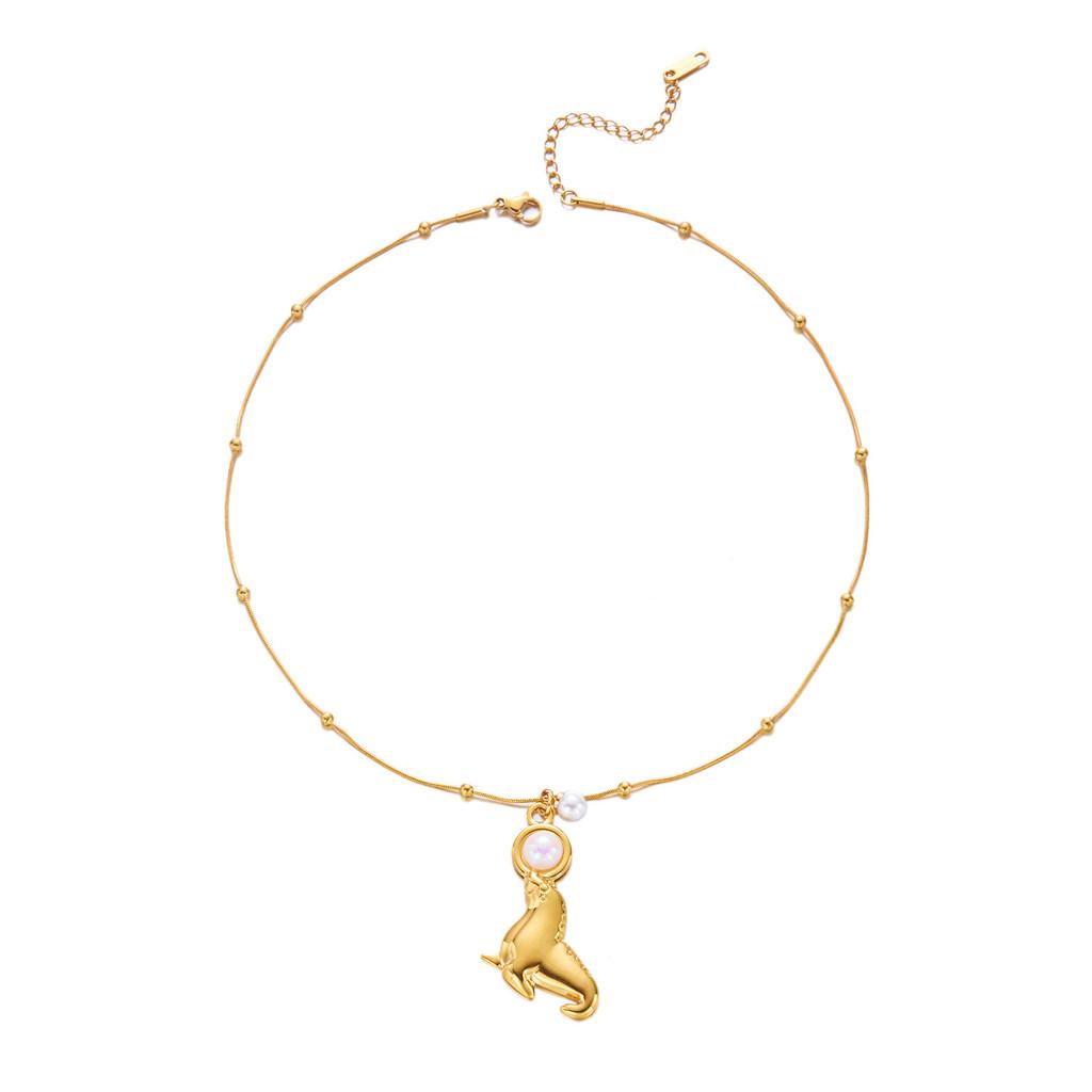 Oceanic Style Stainless Steel Necklace With Pearl And Sun Motif For Vacation Look