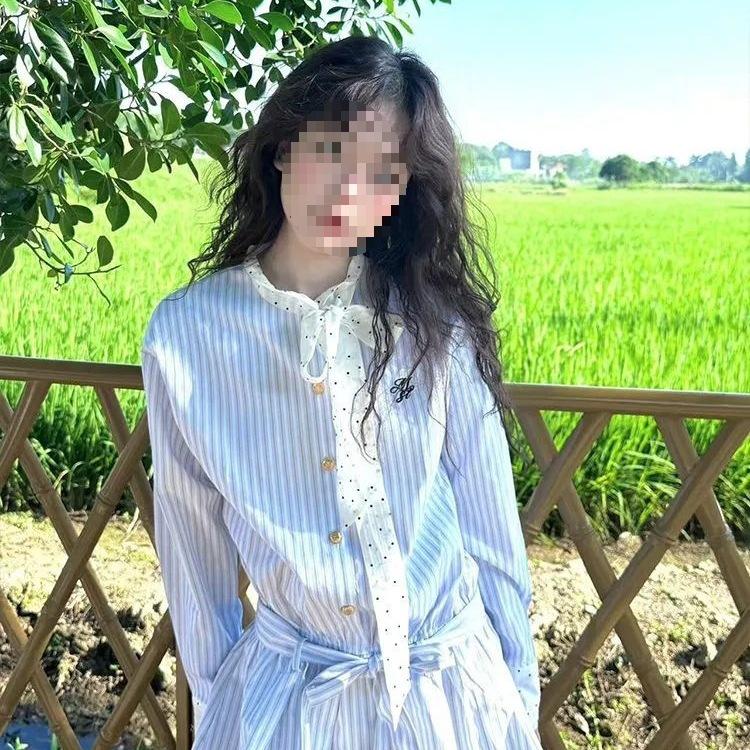 Women's Retro Lace-Up Patchwork Striped Dress: Early Autumn College Style, Waist-Slimming Casual