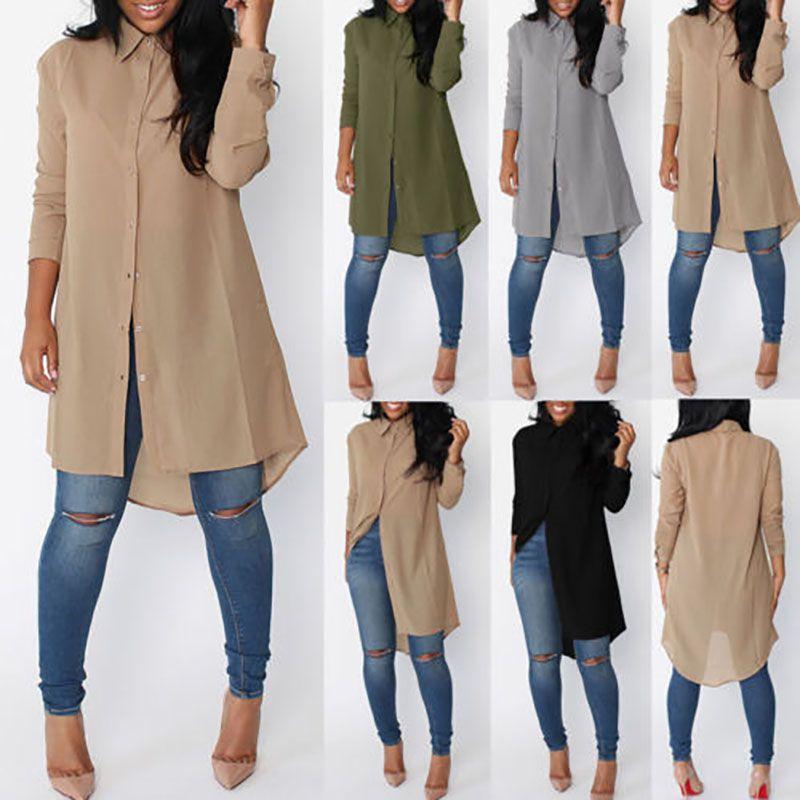Elegant Womens Long Sleeve Shirt Casual Loose Chiffon T-shirts Tops Blouse Dress