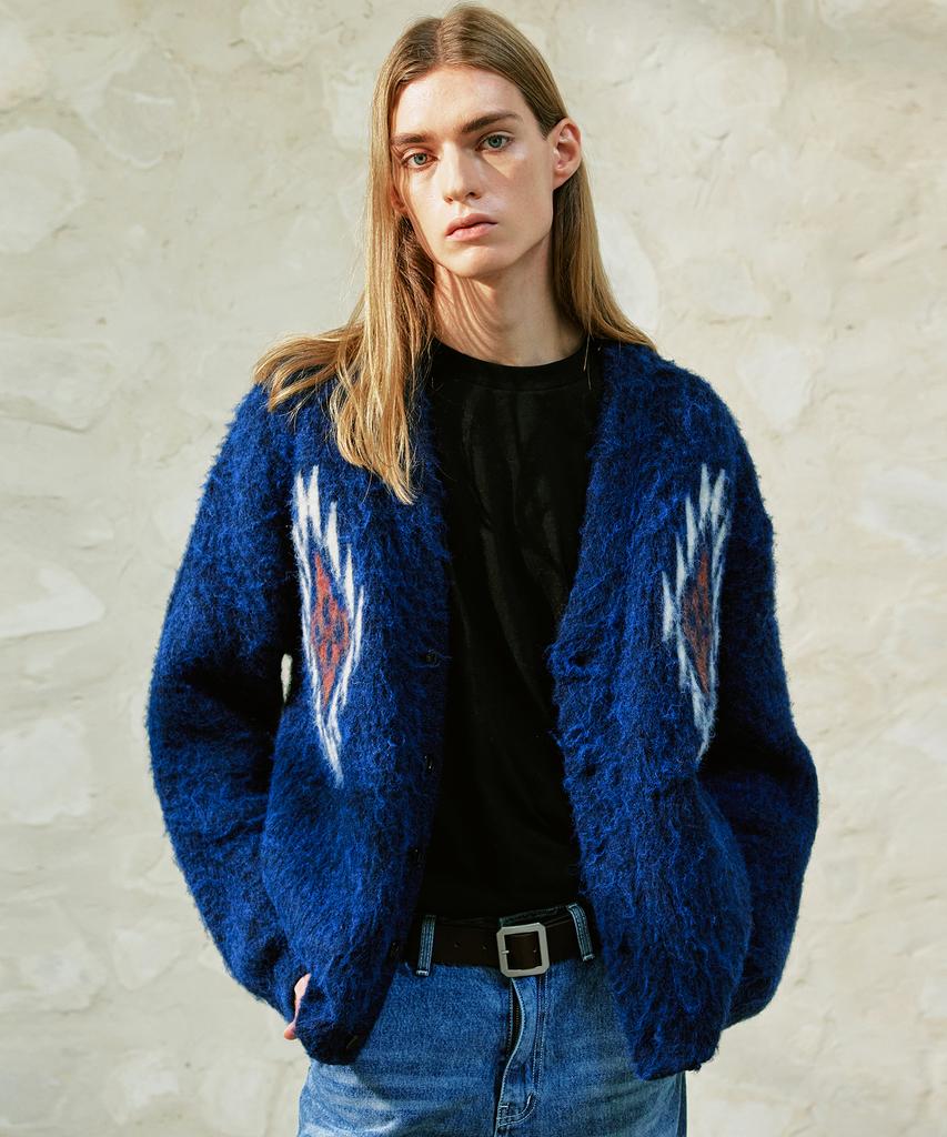 Knd Chimayo Pattern Bulky Brush Cardigan Navy