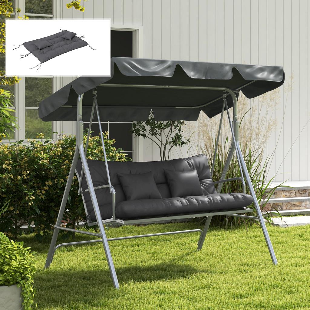Set of 4 Outdoor Cushions for Garden Swing, 1 Seat Cushion Back Cushions and 2 Pillows