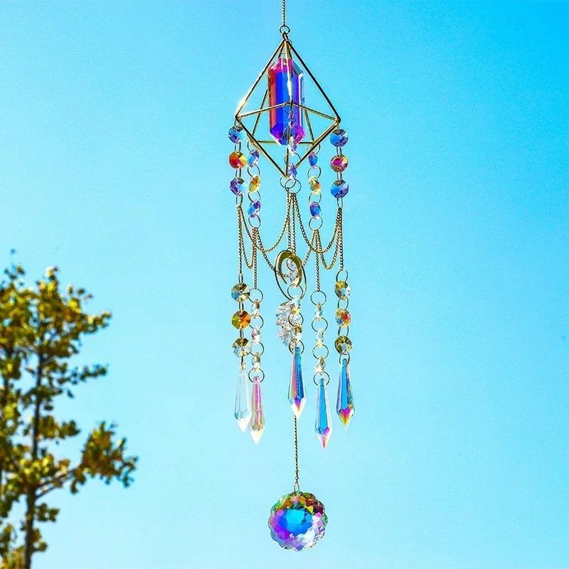 1pcs Electroplated Colored Crystal Glass Wind Chimes Outdoor Refracted Light  Shadow Crystal Pendant Metal Crystal Wind Chimes