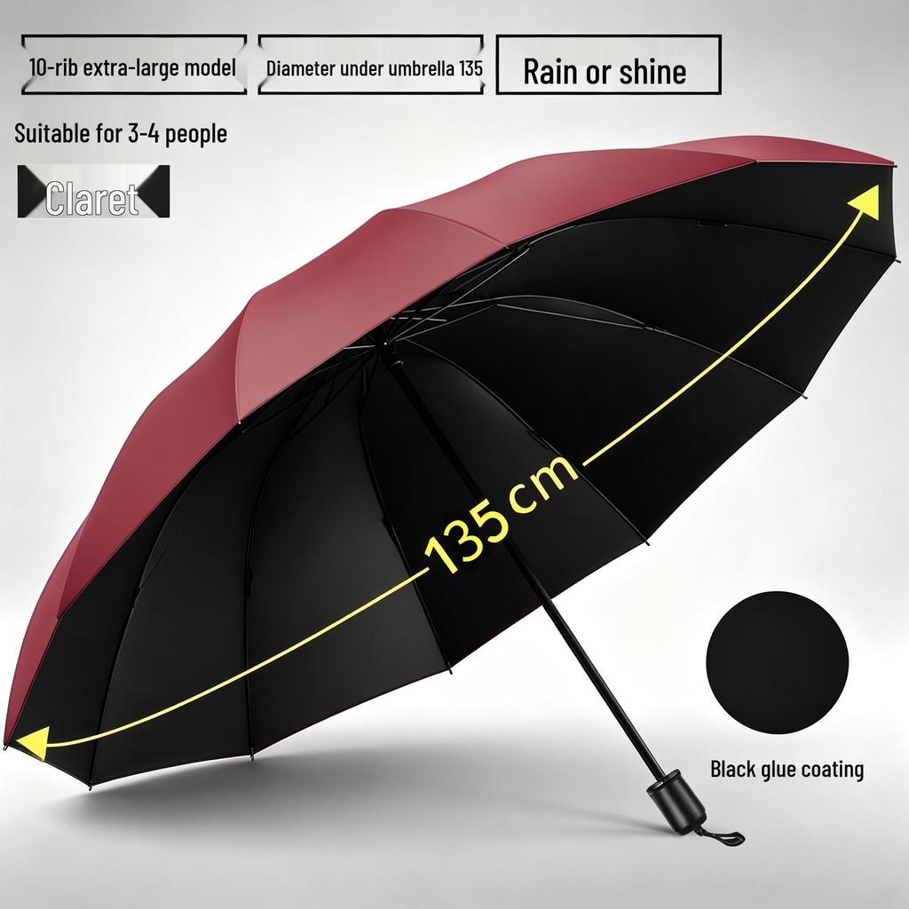 Extra-Large Folding Double Person Sunshade Umbrella with Black Glue Protection
