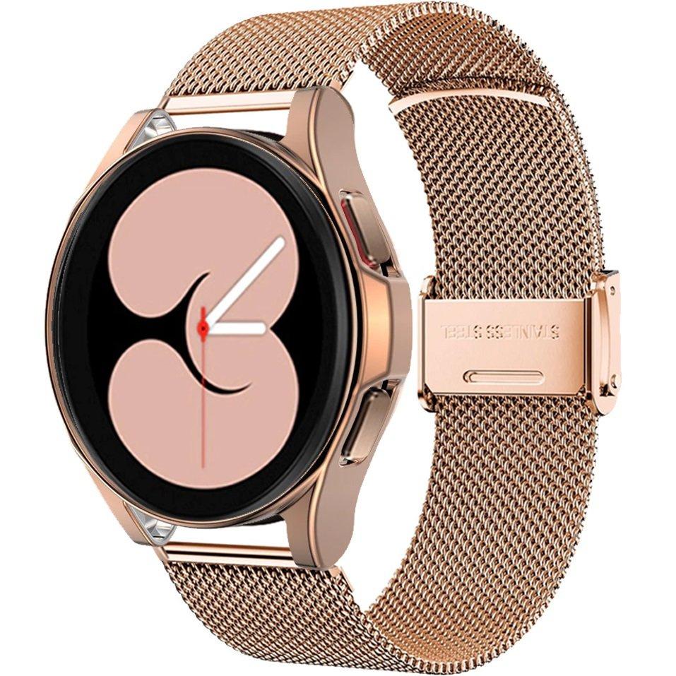 Mailänder Armband + Hülle mit Displayschutz für Samsung Galaxy Watch 4 44mm, Roségold