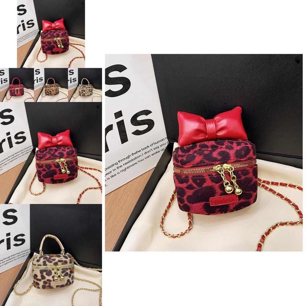 Trendy Leopard Print Stylish Crossbody Bag For Kids With Chic Bow Design