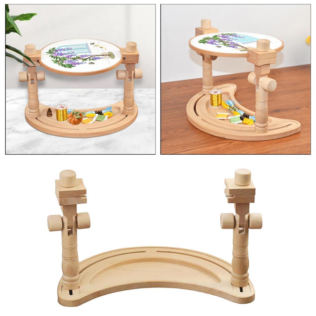 Chinese Style Rotating Wood Cross Stitch Work Table Rack Hands-free Embroidery Stitchwork Swivel Sewing Frame Support