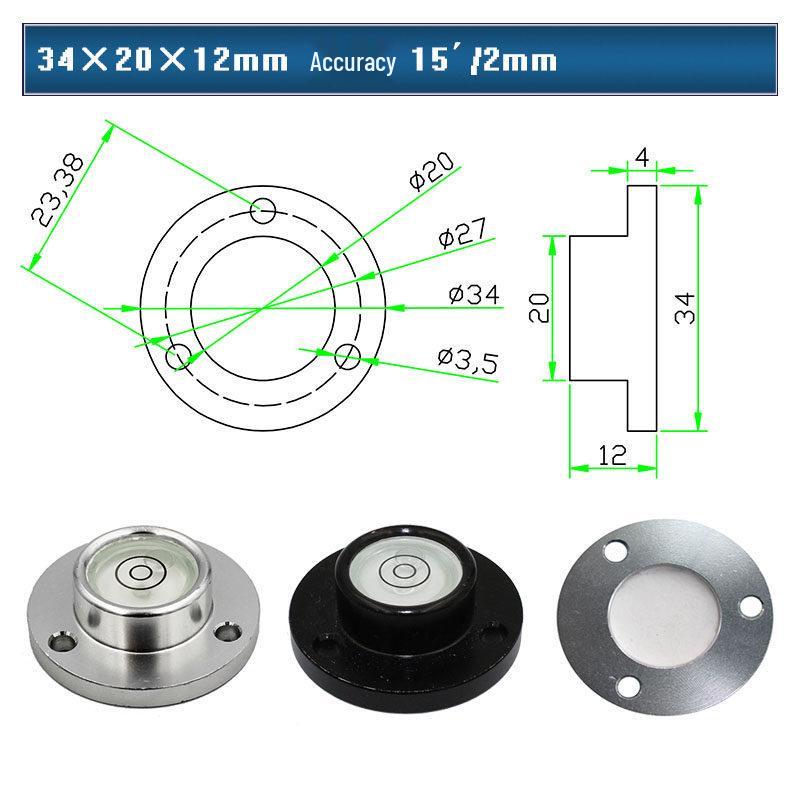 HACCURY Round Metal Spirit Level with Base Mounting Holes
