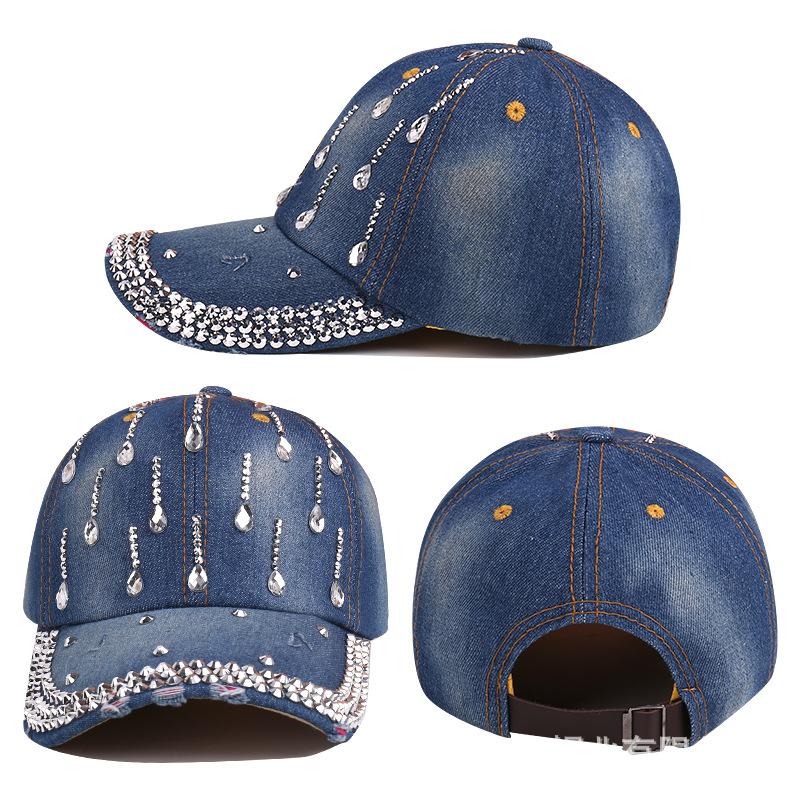 New Denim Sunshade Cap Personalized Rhinestone Soft Top Baseball Cap Outdoor Sunscreen Casual Hat
