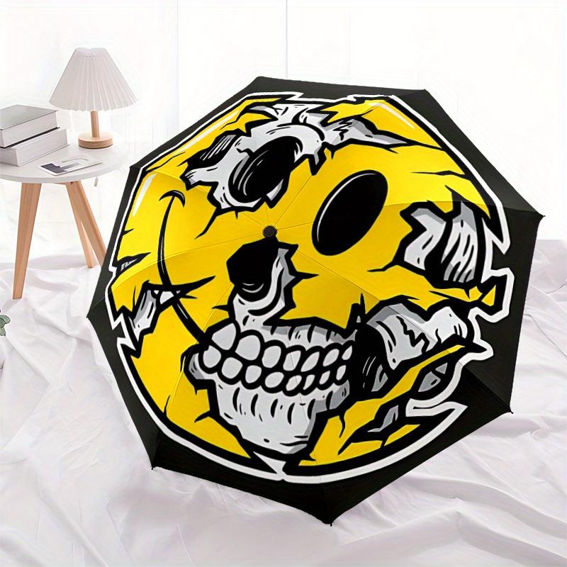 1pc Skull Smile Automatic Open/close Folding Compact Umbrella, 8 Rib Sturdy Canopy, Lightweight Portable, Commuting Use, Gift,,137