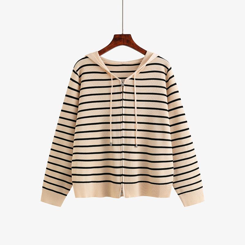 

Женская толстовка с капюшоном больших размеров, женские полосатые топы, осенняя вязаная куртка-кардиган 3XL абрикосовый/чёрный