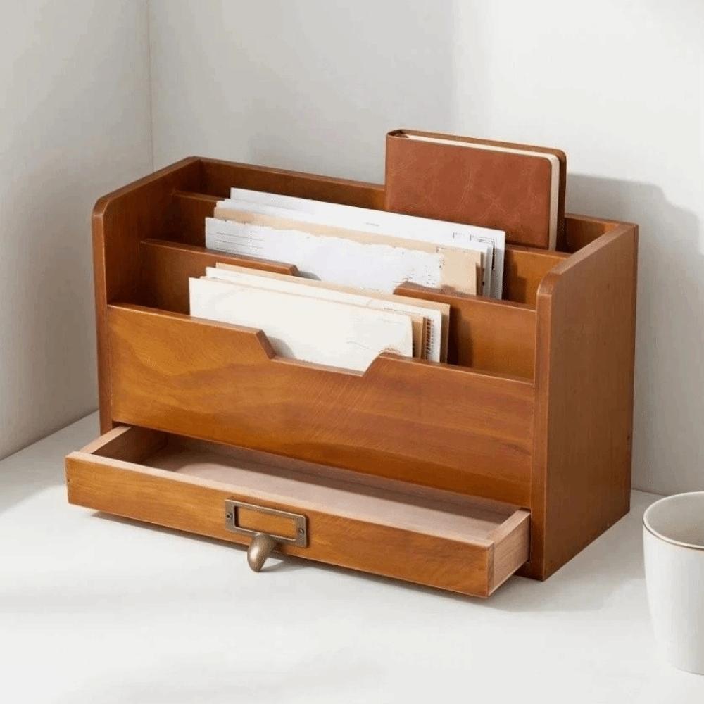 Rustic File Sorting Box Wooden Grocery Organizer Multi-functional Mail Organizer  Office Use