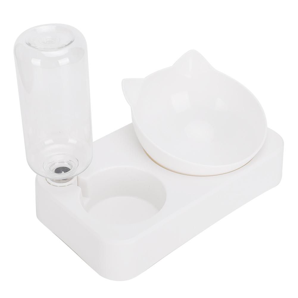 Pet Double Food Feeder Water Drinking Bottle 15 degrees Tilted Neck Cat Dog Feeding Bowl