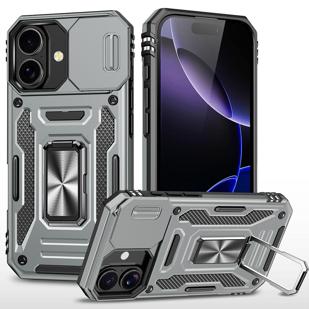 For iPhone 17 Case Kickstand Slide Lens Lid PC+TPU Drop