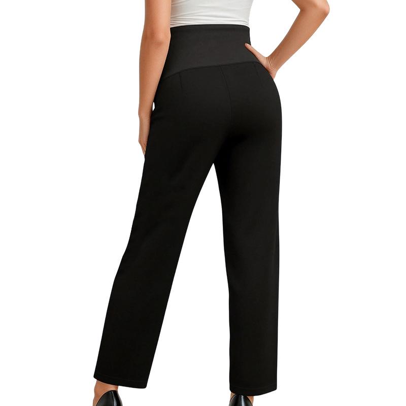 Pantaloni de Maternitate Negri cu Talie Înaltă - Casual, Elastici, Croială Largă, Versatili, Picior Drept