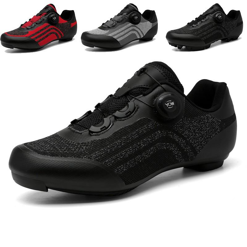 Mens Cycling Shoes With Flyknit Upper Reflective Stripes Stiff Sole Road MTB Casual Riding