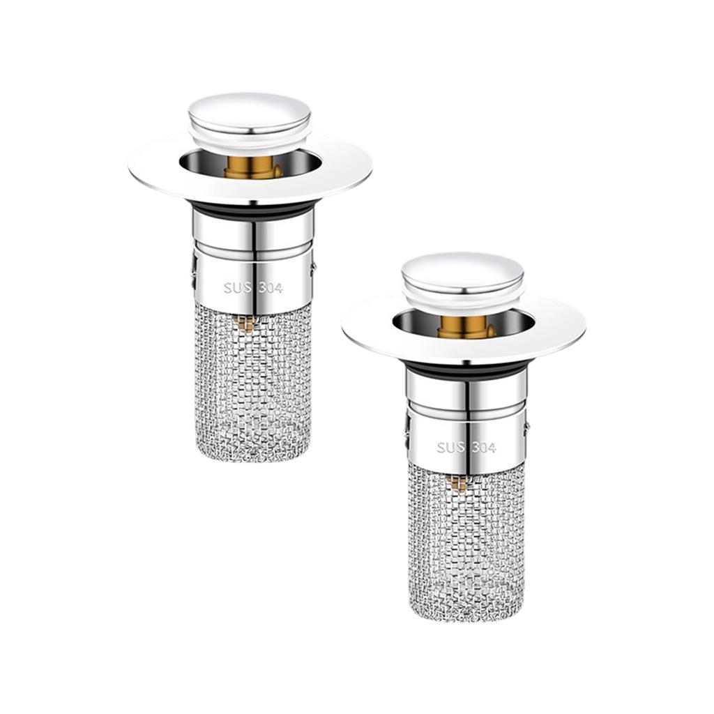 Pop Up Drain Stopper for Bathroom Sink Stainless Steel 304 Press Down Drain Plug with Mesh Strainer for Basin Drain Replacement