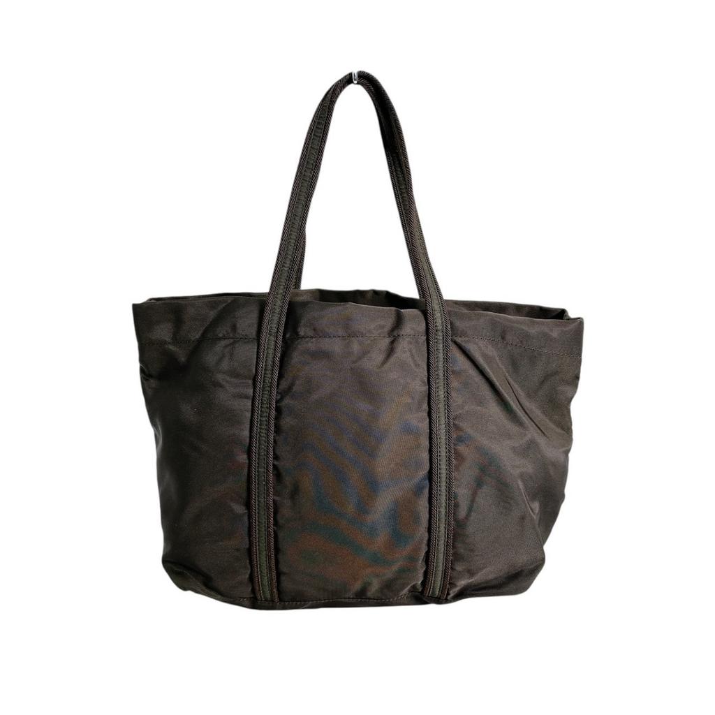PRADA Logo embroidery Tote Bag Nylon khaki Women BR0977 Used