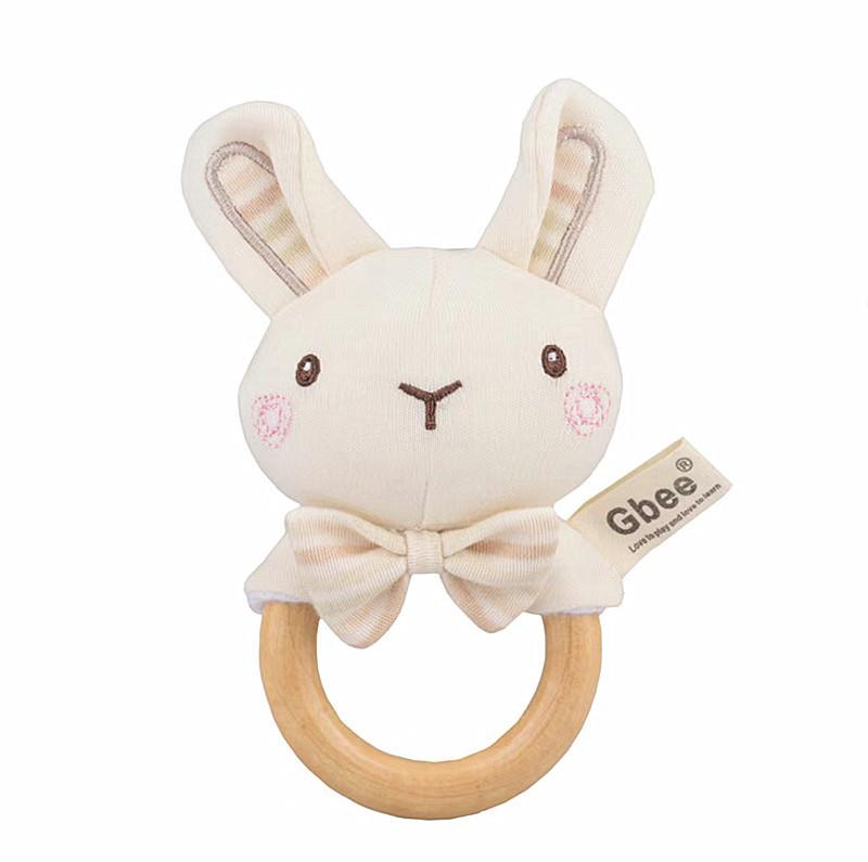 

Gbee Детская хлопковая погремушка с деревянным кольцом, дизайн животных, идеальная игрушка для новорожденного Rabbit
