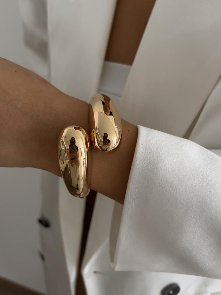 Ingemark Punk Hip Hop Irregular Metal Bangles for Women 2025 Trend Vintage Gold Color Water Drop Spring Bracelets Men Jewelry
