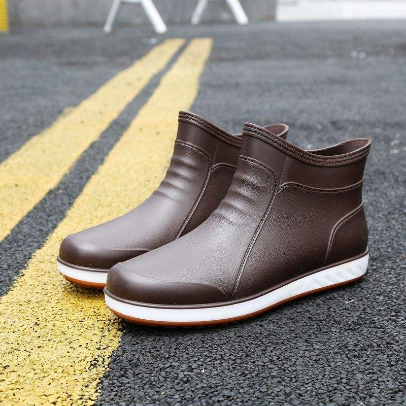 

Модные короткие дождевые ботинки мужские нескользящие и противоплоские водонепроницаемые ботинки мужские для кухни, автомойки, строительной площадки, износостойкие водонепроницаемые ботинки с бархатной подкладкой для тепла 45