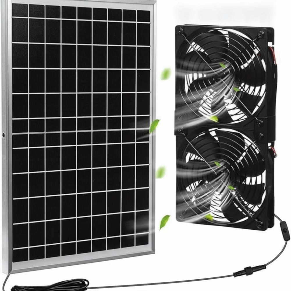 15W Solar Fan Solar Powered Cooling Fan Dual Exhaust Dual Fan Kit  Greenhouse