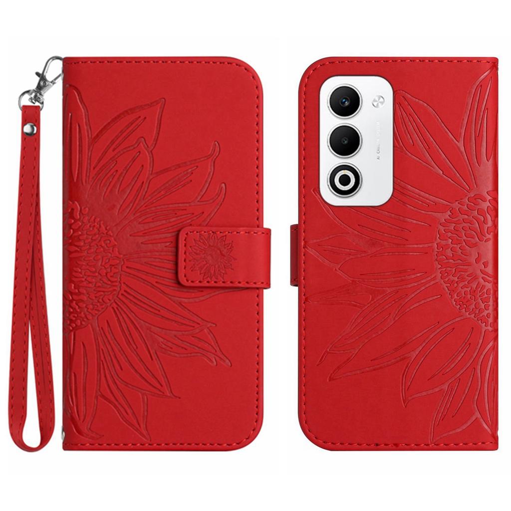 For Oppo A5 5G Case Sunflower Imprint Leather Wallet Phone Cover with Wrist Strap