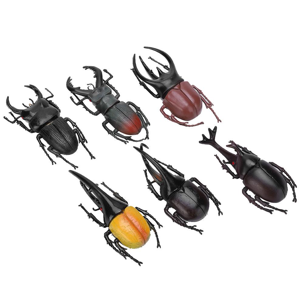 6pcs Simulation Beetle Insect Model Halloween Trick Props NonToxic PVC Insect Toy(Black )