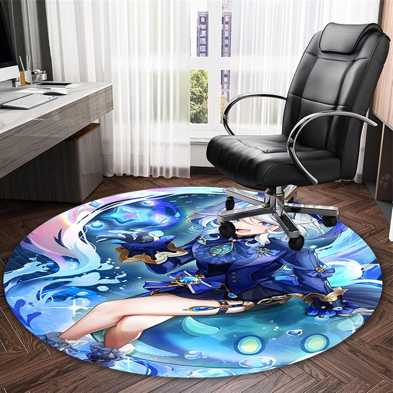 1pc Genshin Impact Furina1 Print Round Carpet Chair Round Carpet Suitable for Bedroom Living Room Home Decorative Carpet