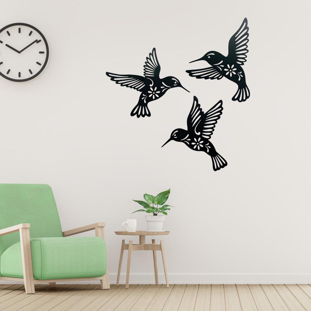 3 Pieces Metal Hummingbird Wall Art Decoration Hollow Out Iron Bird Sculpture Waterproof Wall Hanging Figurines for