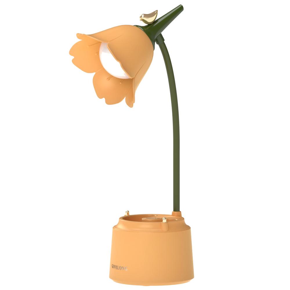 Elegant LED Touch Lamp with USB Charging - Flower and Bird Design Pen Holder, Eye-Caring for Bedrooms and Study Rooms.