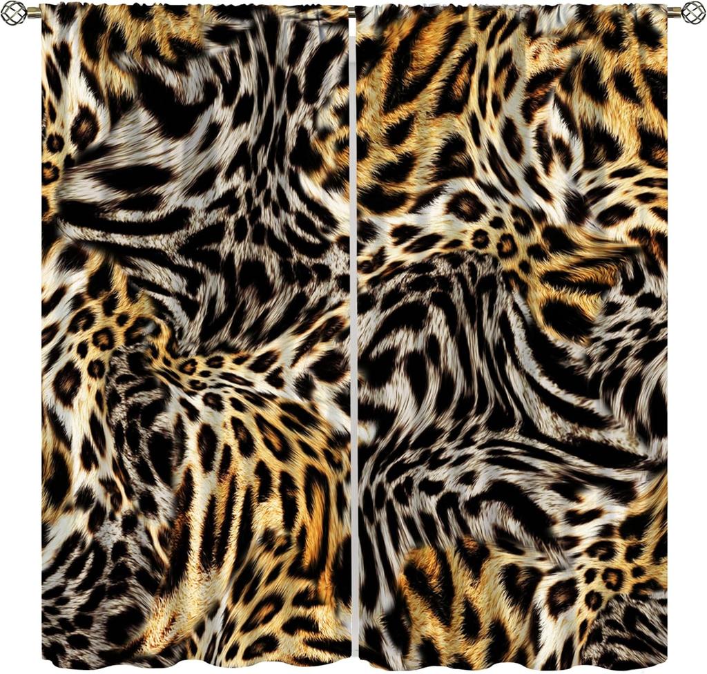 Brown Leopard Print Curtains Cheetah Safari Animal Tiger Skin Pattern Art Printed Living Room Curtain With Rod Pocket Darkening Polyester Perfect For