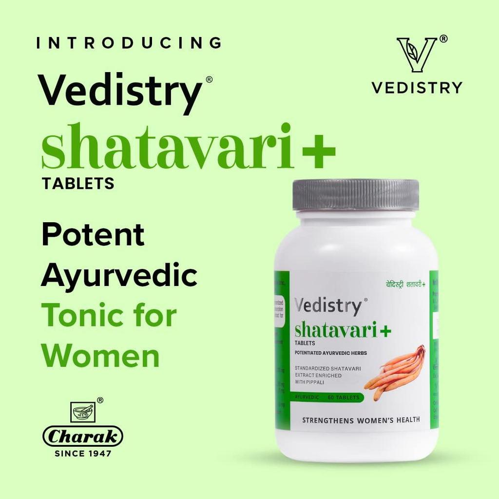 Vedistry Shatavari Tablets | Balance Female Hormones | | Herbal and Ayurvedic Tablets | Improves Vitality and Vigour | 60 Tablets | Pack of 2