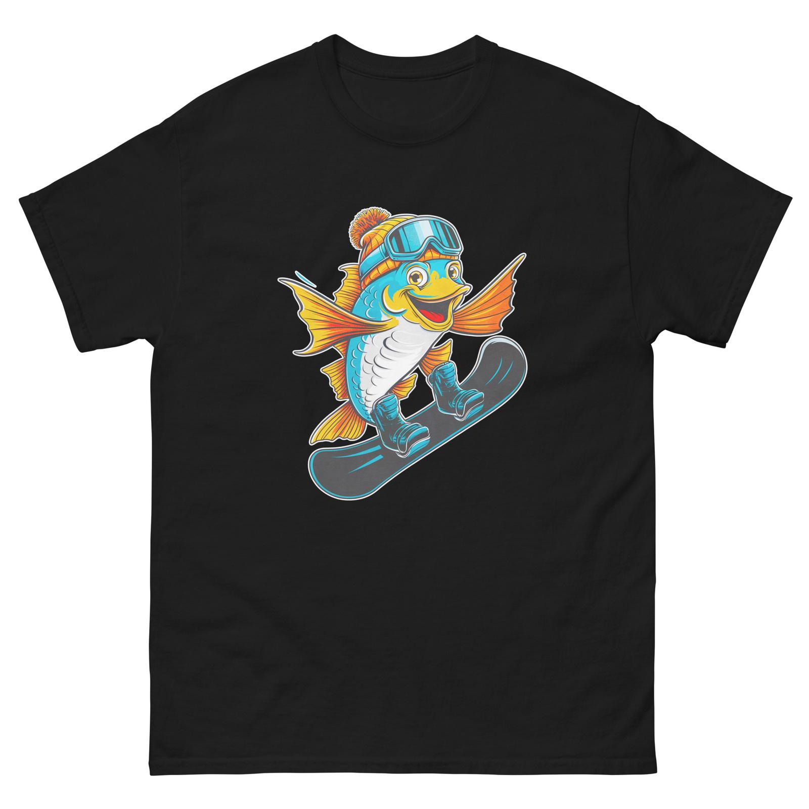 Fish Snowboarding Fun Cartoon Snowboarder Shirt T-Shirt XXL