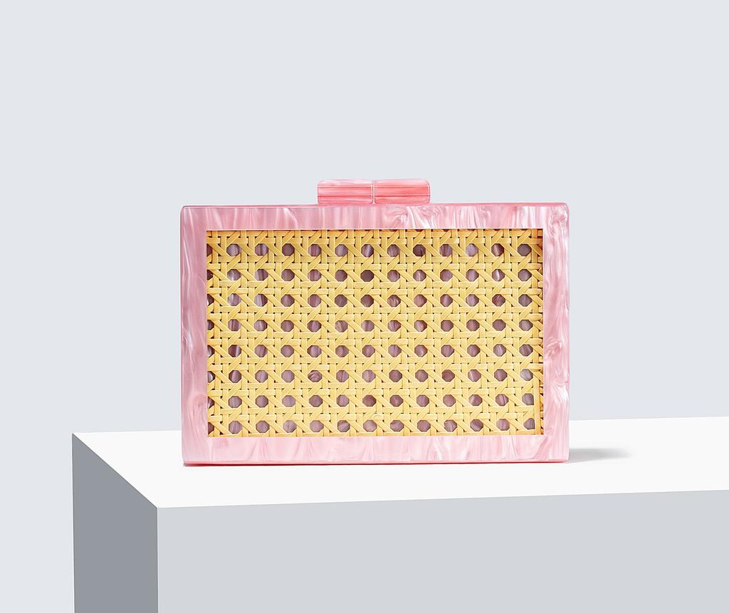 2026 New Rattan Patchwork Acrylic Evening Bag Retro Green Box Design Banquet Shoulder Clutch Bag for Women High Quality 11.5 cm