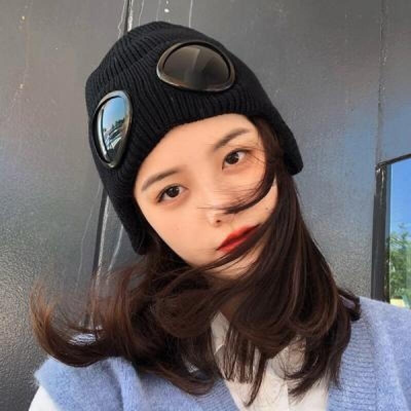 Mezz Goggle Knit Earflap Beanie Hat black