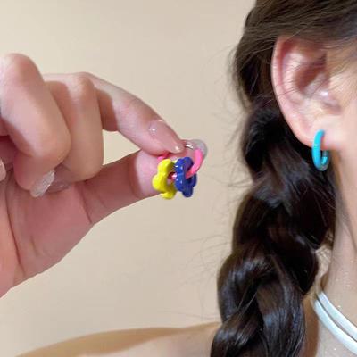 Pendientes Colgantes de Flores Asimétricas Coloridas de Dopamina Para Mujeres Niñas Joyería para Vacaciones Regalos Lindos
