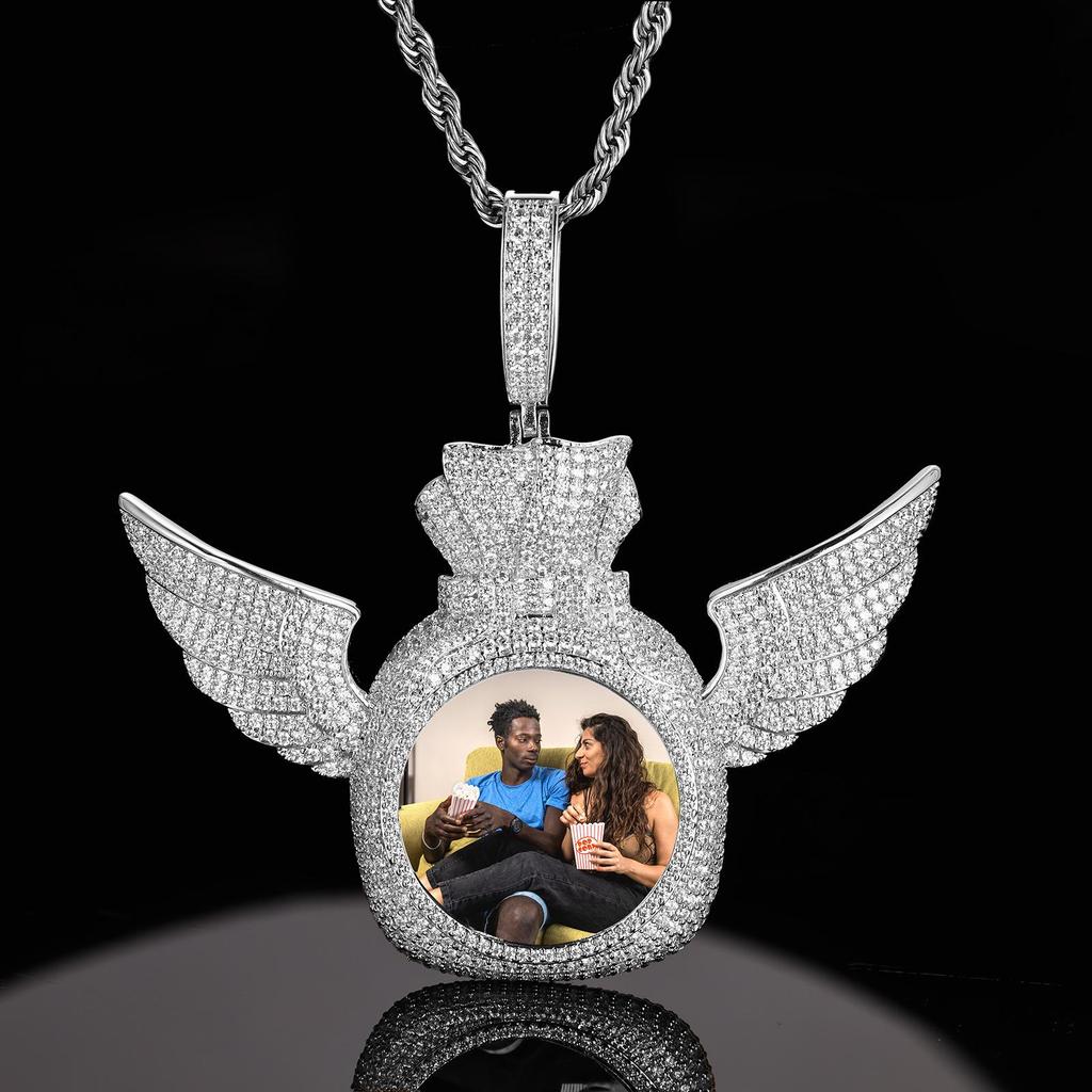 Customizable Hip Hop Money Bag Photo Frame Pendant Necklace