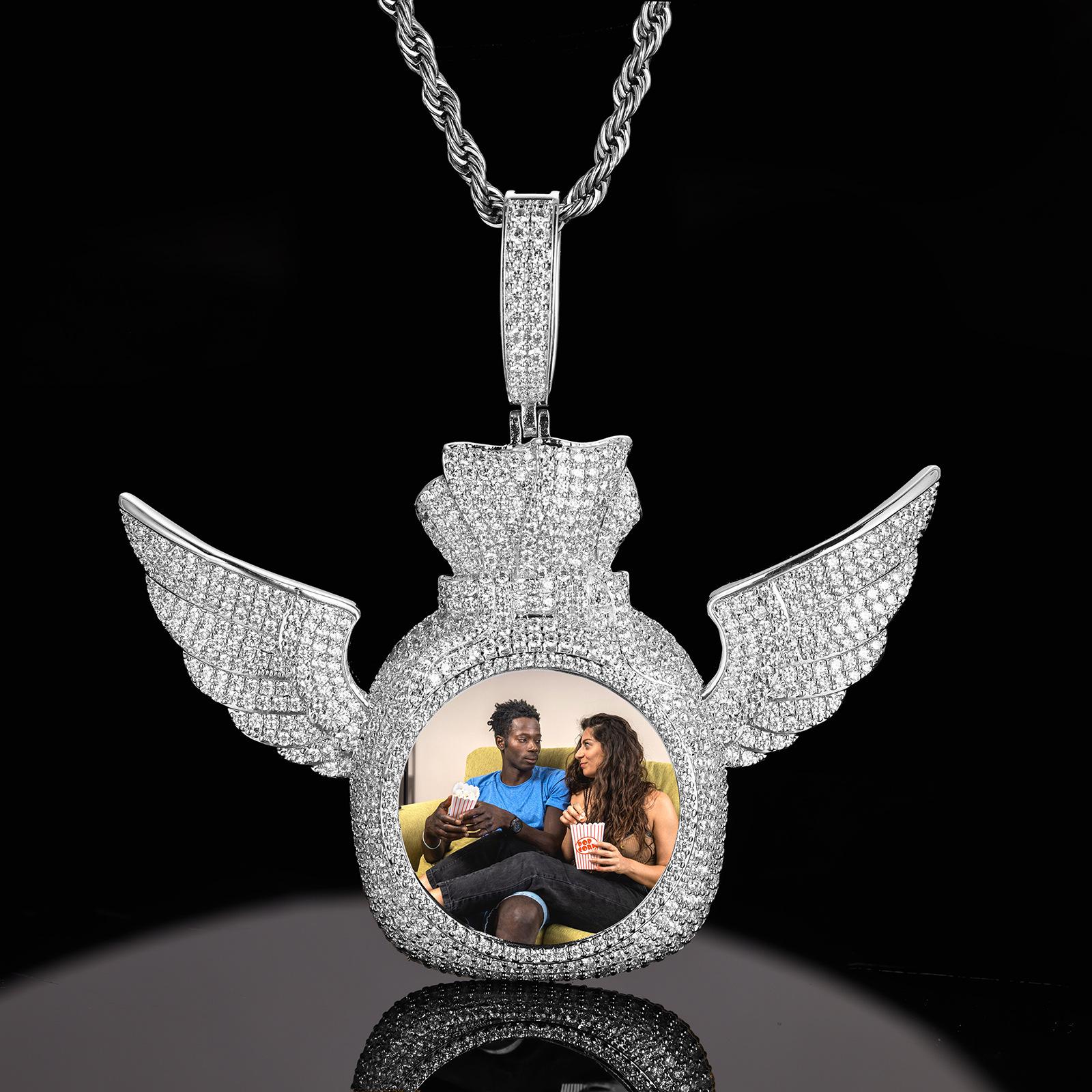 Customizable Hip Hop Money Bag Photo Frame Pendant Necklace