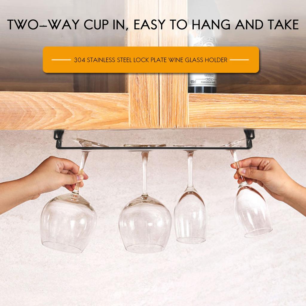 J1UL1N Large Stemware Wine Glass Hanger Rack Under Cabinet Kitchen Bar Storage Black Iron 17 Inch Set Of 2